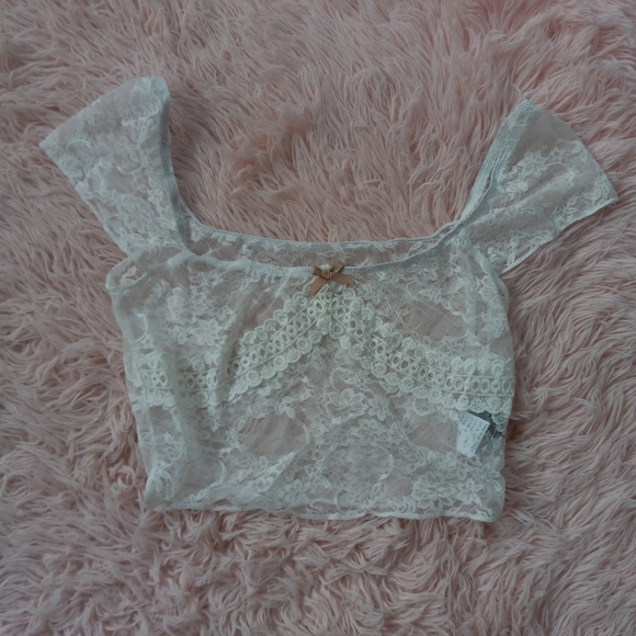 Gorg full lace scoop neck w accent bow crop top! nwot! - Picture 9 of 11